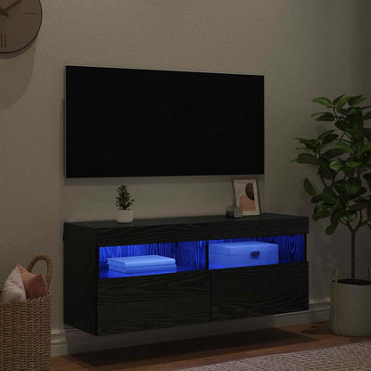 TV Wall Cabinet Black Oak 100 x 30 x 40 cm Engineered Wood