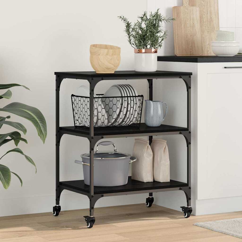 Kitchen Trolley Black Oak 60 x 41 x 76 cm Engineered Wood