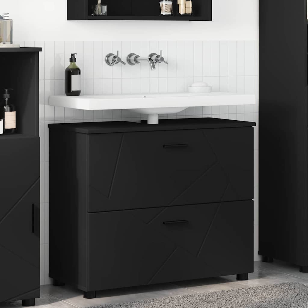 Bathroom Cabinet with Drawer with Door Black 76.5 x 35 x 64 cm