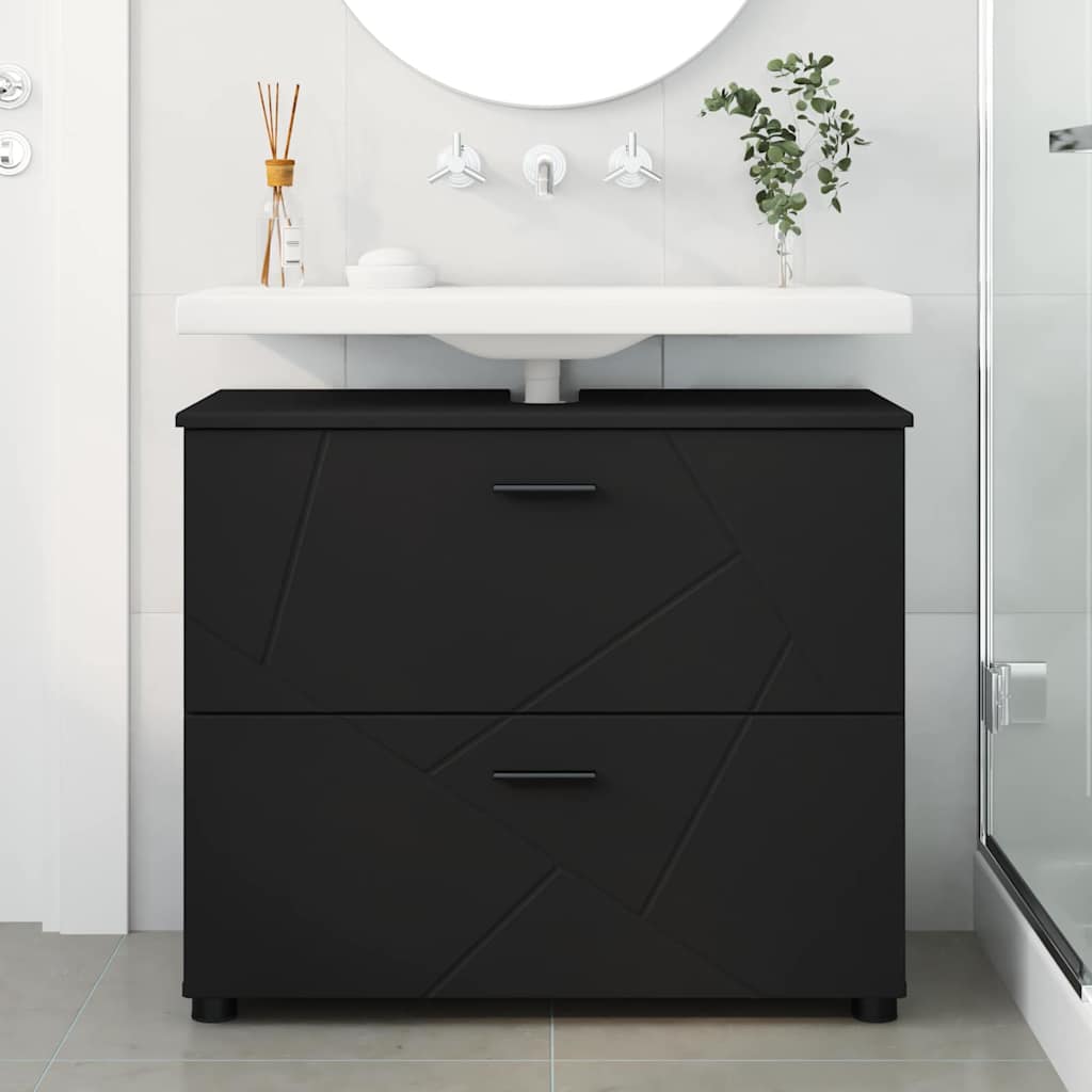 Bathroom Cabinet with Drawer with Door Black 76.5 x 35 x 64 cm