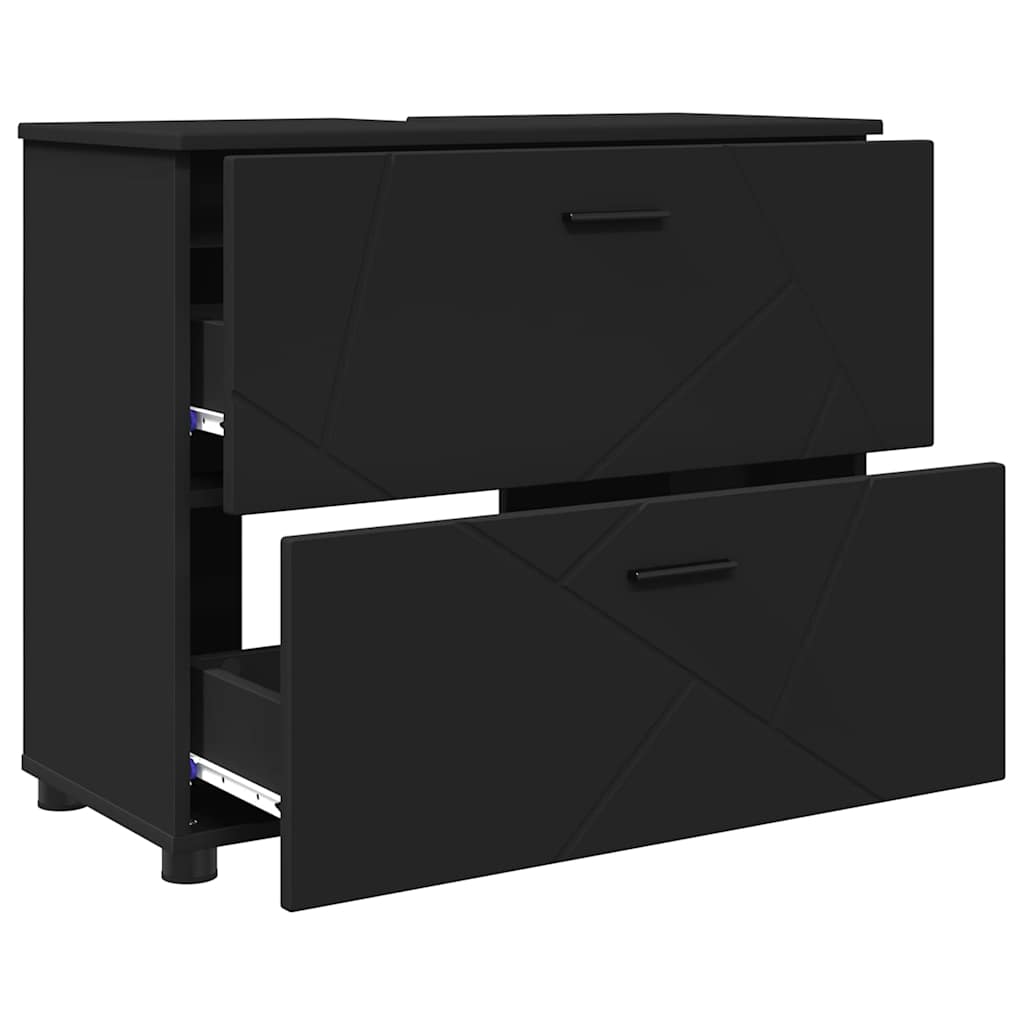 Bathroom Cabinet with Drawer with Door Black 76.5 x 35 x 64 cm