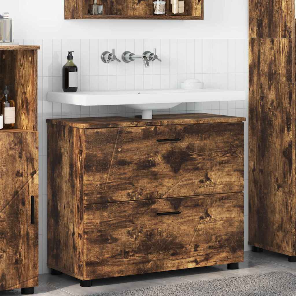 Bathroom Cabinet with Drawer Smoked Oak 76.5 x 35 x 64 cm