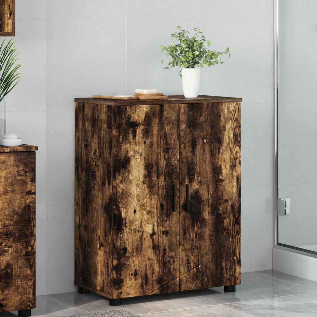 Bathroom Cabinet with Storage Smoked Oak 60 x 35 x 80 cm