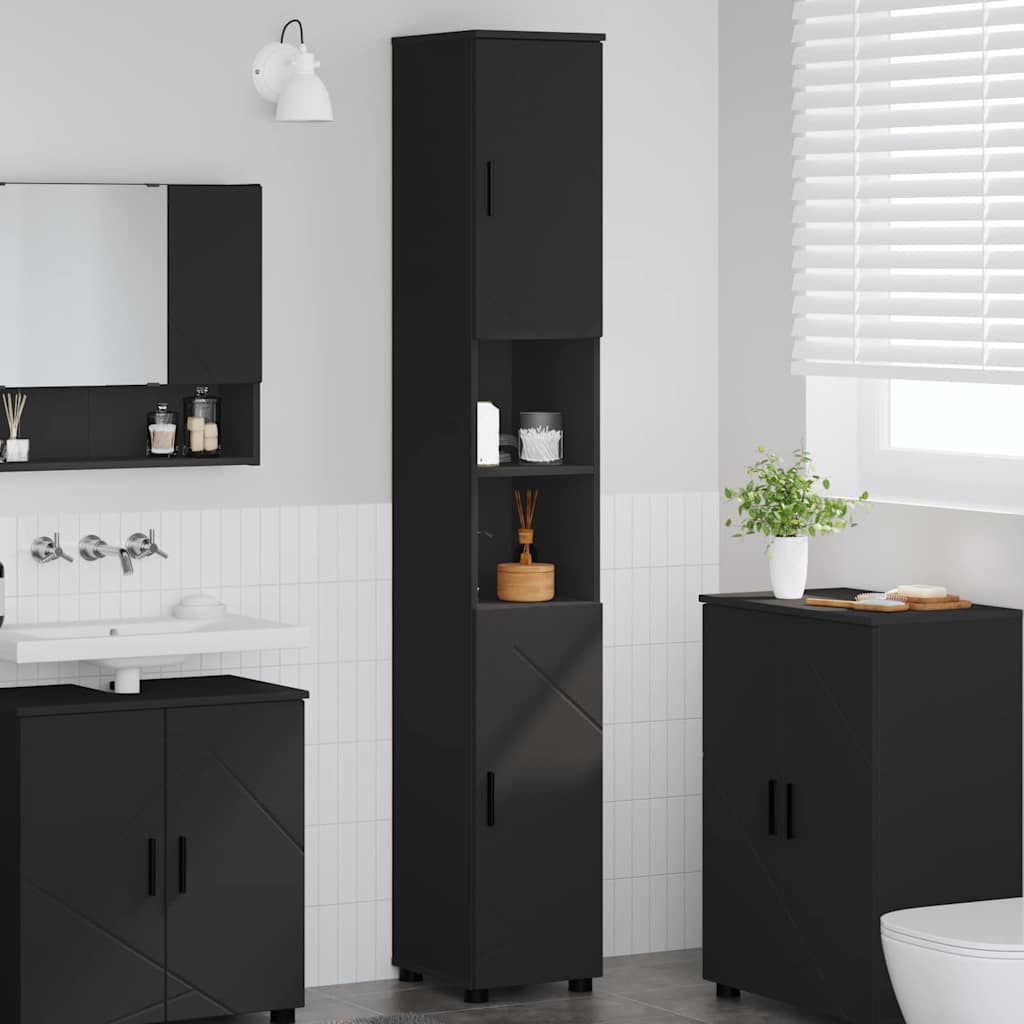 Bathroom Cabinet Black 30 x 35 x 192 cm Engineered wood & Metal