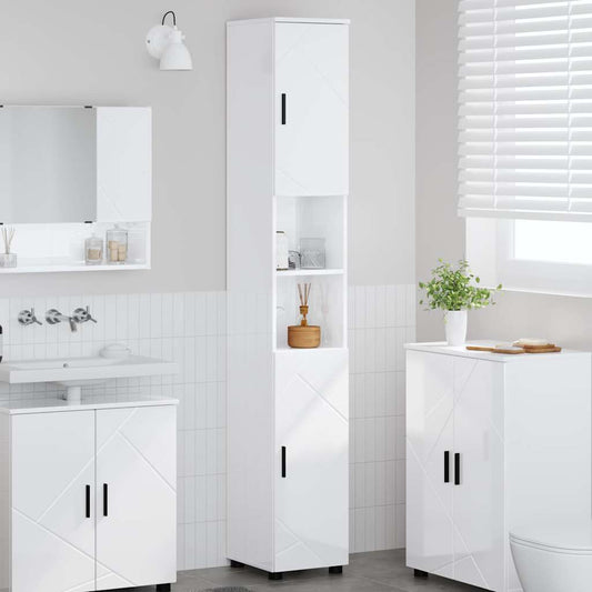Bathroom Cabinet with Storage High Gloss White 30 x 35 x 192 cm