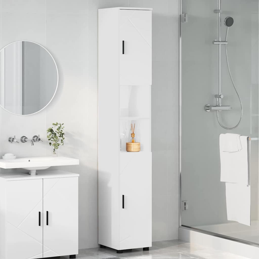 Bathroom Cabinet with Storage High Gloss White 30 x 35 x 192 cm