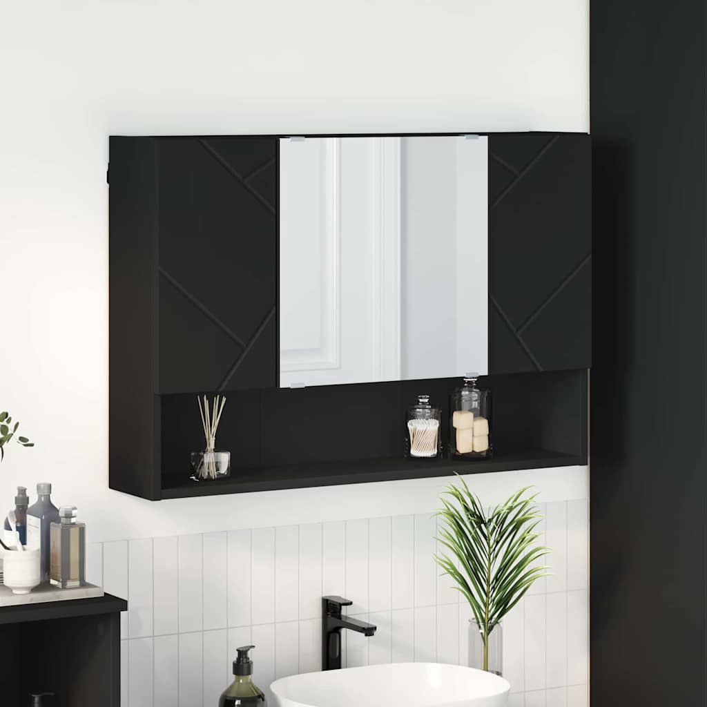 Bathroom Mirror Cabinet Black 80 x 17 x 55 cm Engineered wood
