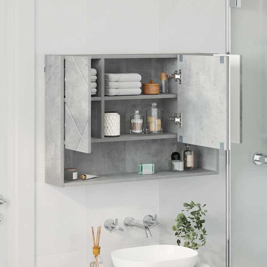 Bathroom Mirror Cabinet with Door Concrete grey 80 x 17 x 55 cm