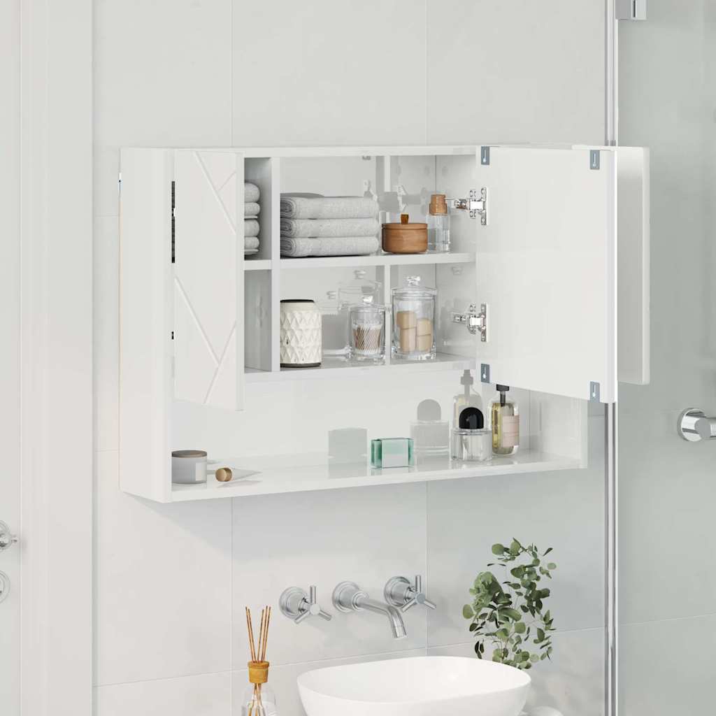 Bathroom Mirror Cabinet High gloss white 80 x 17 x 55 cm