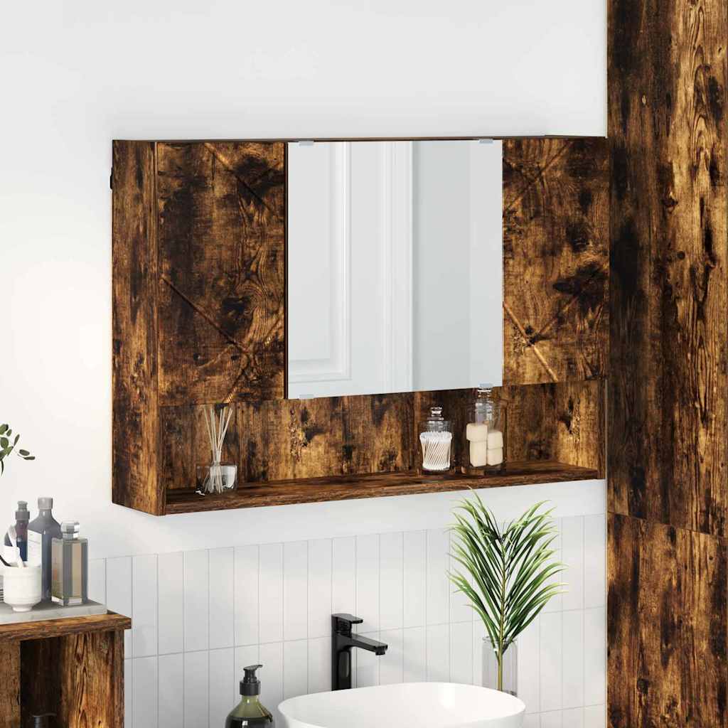 Bathroom Mirror Cabinet Wall-mounted Smoked oak 80 x 17 x 55 cm