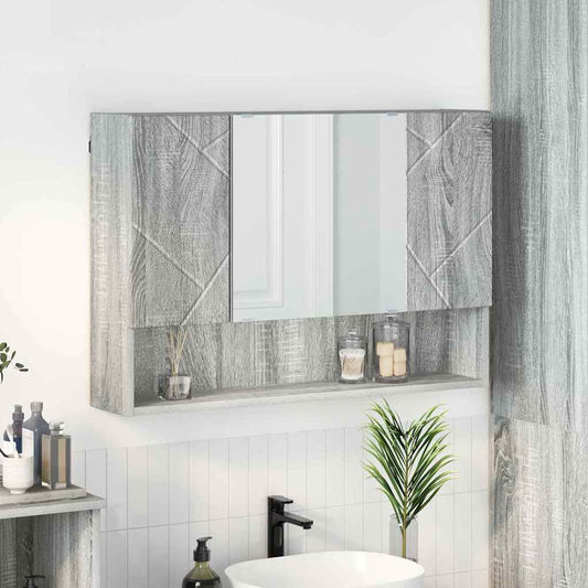 Bathroom Mirror Cabinet with Door Grey sonoma 80 x 17 x 55 cm