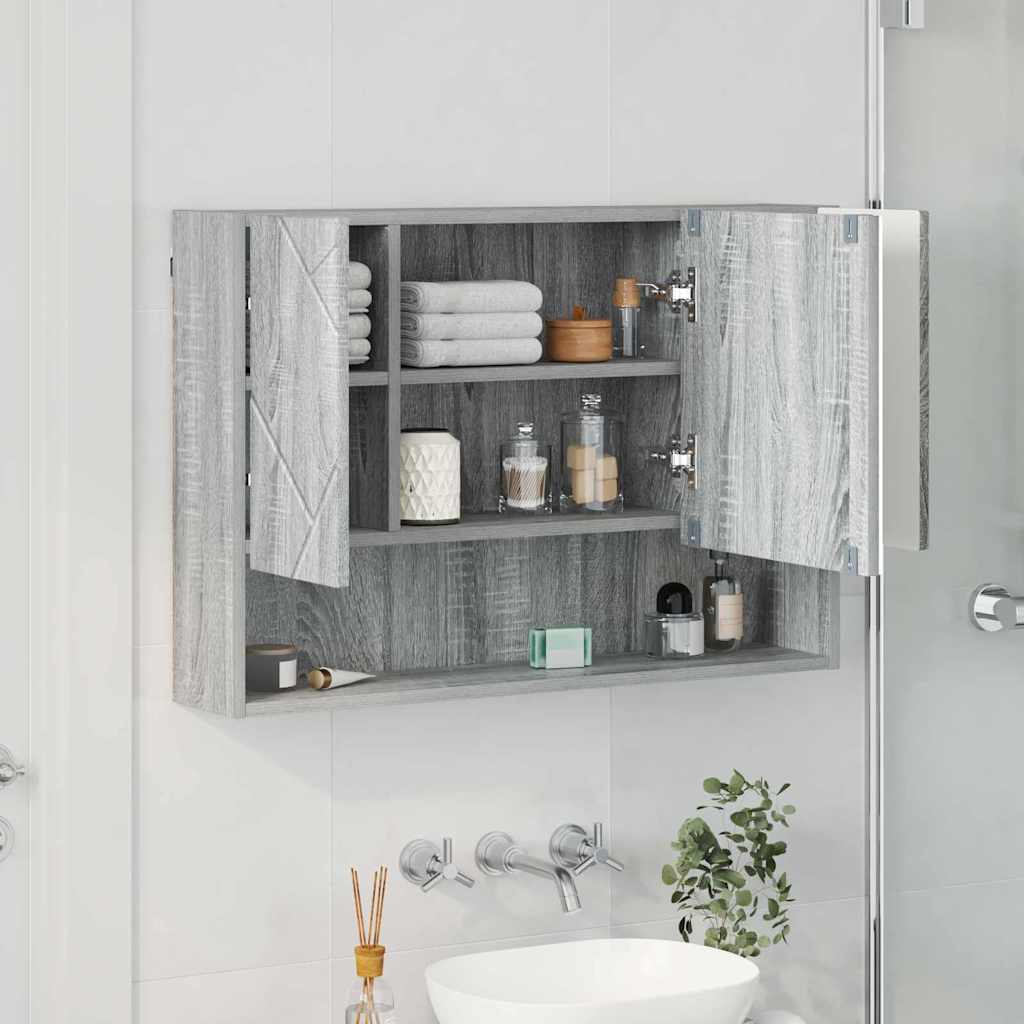 Bathroom Mirror Cabinet with Door Grey sonoma 80 x 17 x 55 cm