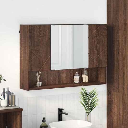 Bathroom Mirror Cabinet Wall-mounted Brown oak 80 x 17 x 55 cm