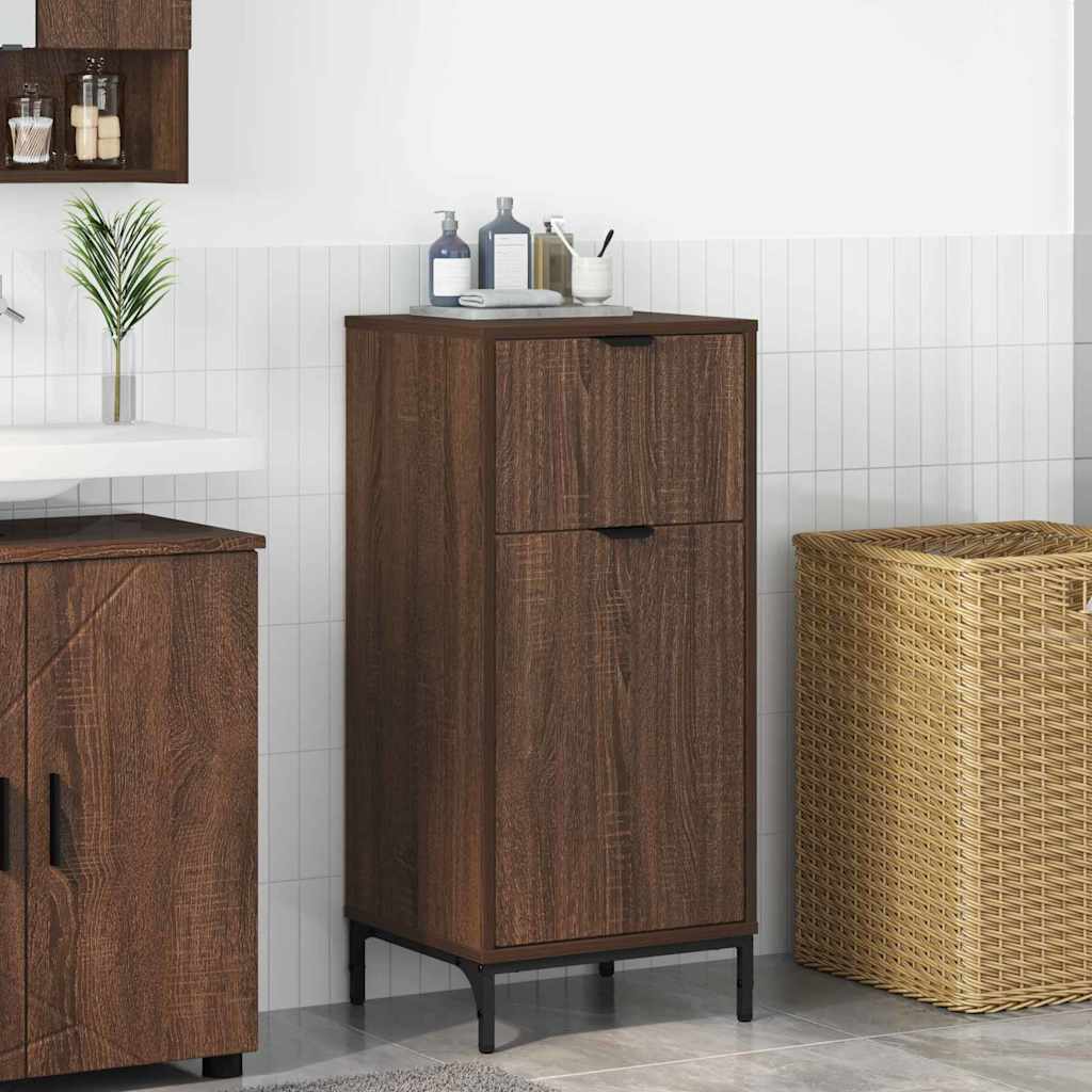 Bathroom Cabinet with Drawer Brown Oak 39.5 x 36 x 88 cm