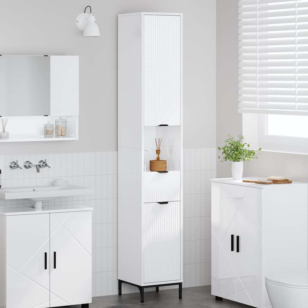 Bathroom Cabinet with Door High Gloss White 31.5 x 33 x 190 cm