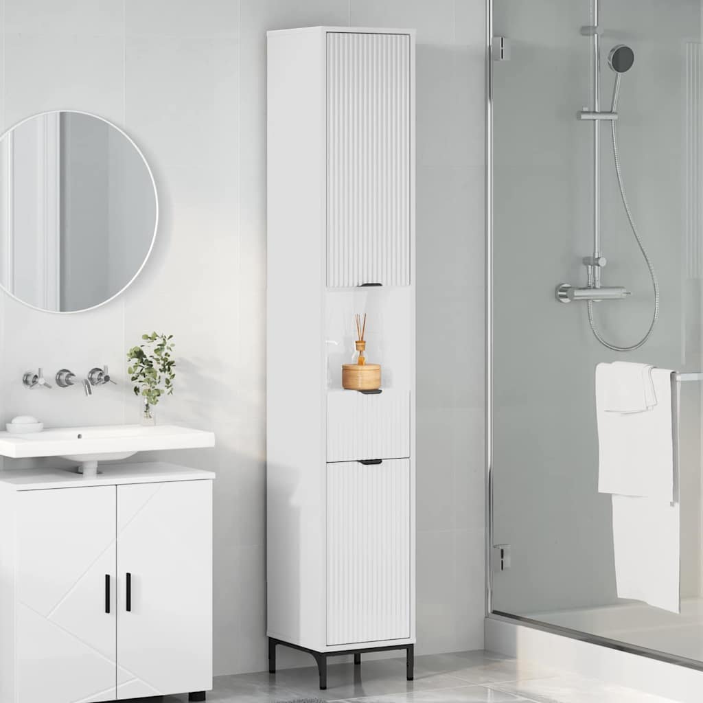 Bathroom Cabinet with Door High Gloss White 31.5 x 33 x 190 cm