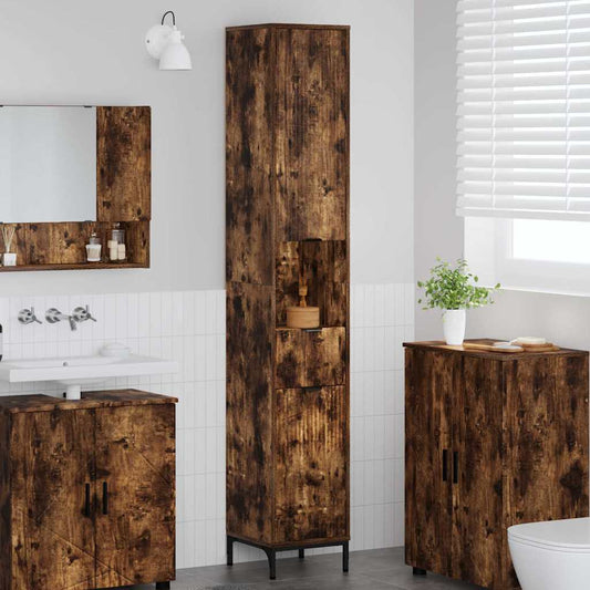 Bathroom Cabinet with Drawer Smoked Oak 31.5 x 33 x 190 cm