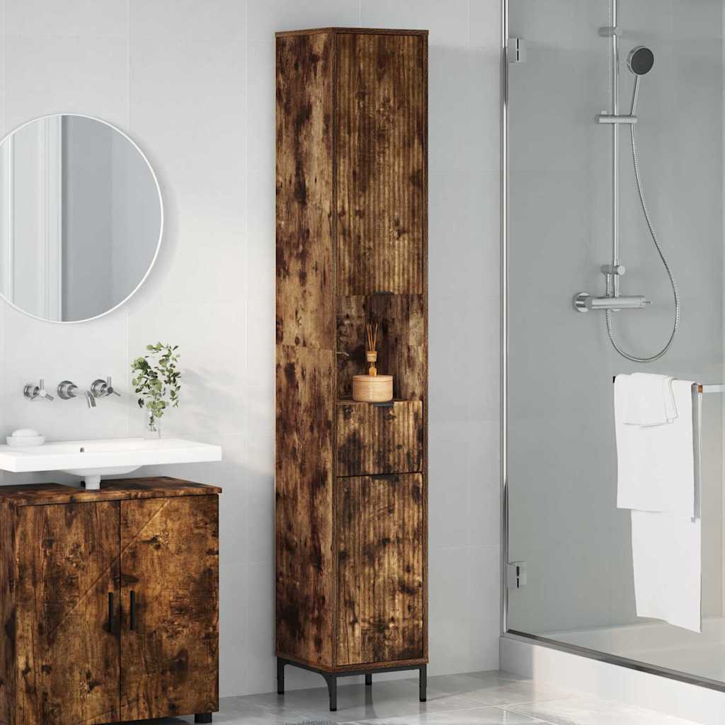 Bathroom Cabinet with Drawer Smoked Oak 31.5 x 33 x 190 cm