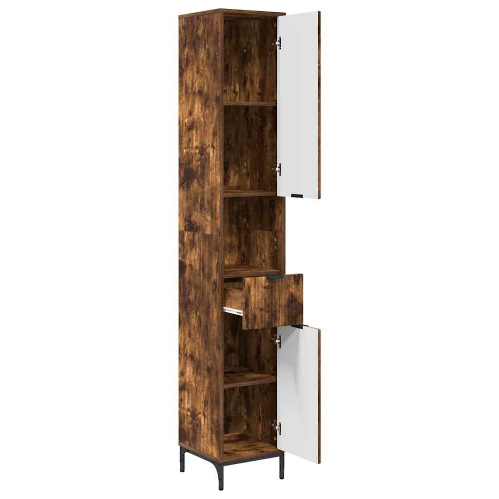 Bathroom Cabinet with Drawer Smoked Oak 31.5 x 33 x 190 cm