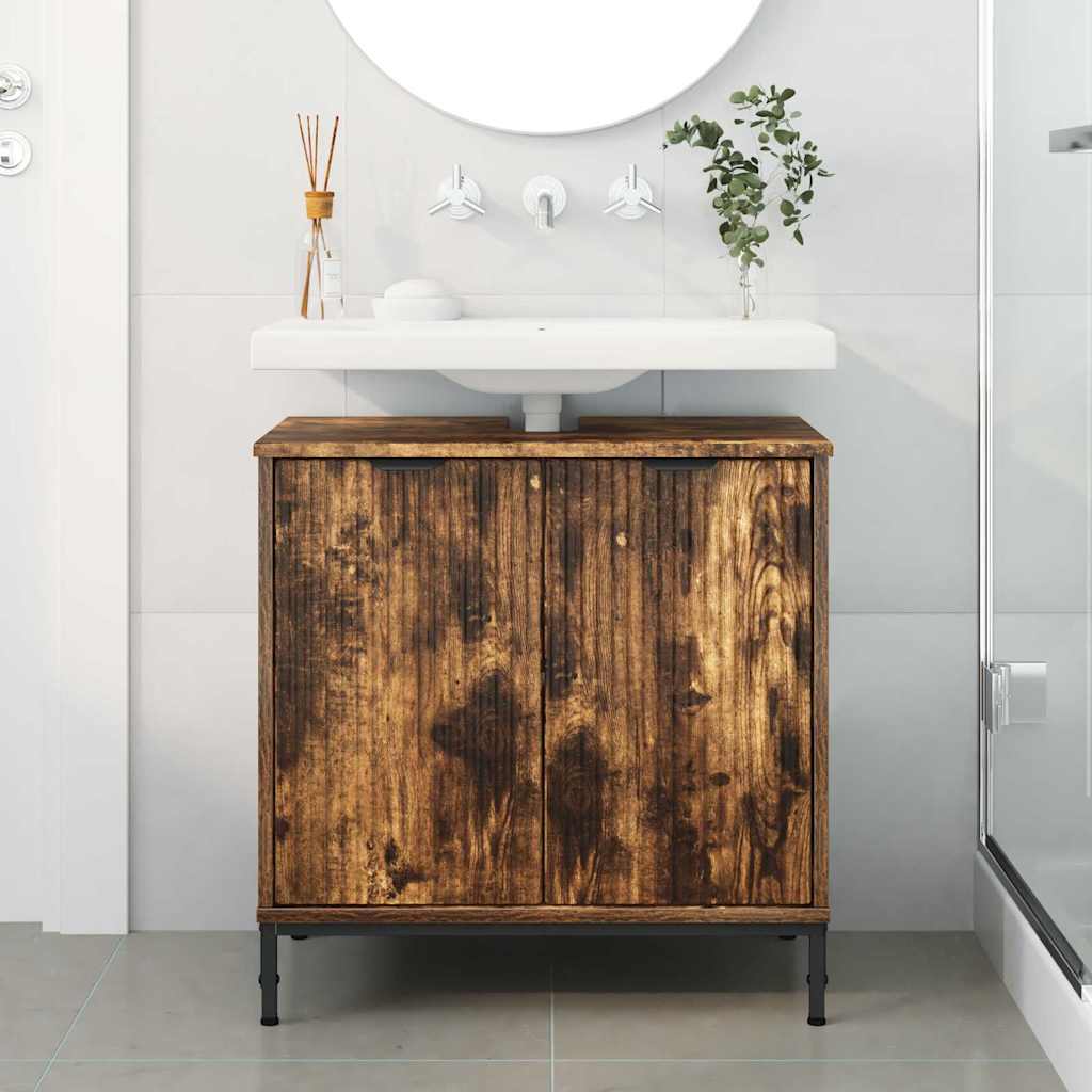 Bathroom Sink Cabinet with Door Smoked Oak 60.5 x 33.5 x 61 cm