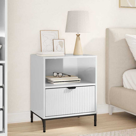 Bedside Table High gloss white 49 x 36 x 61 cm Engineered wood