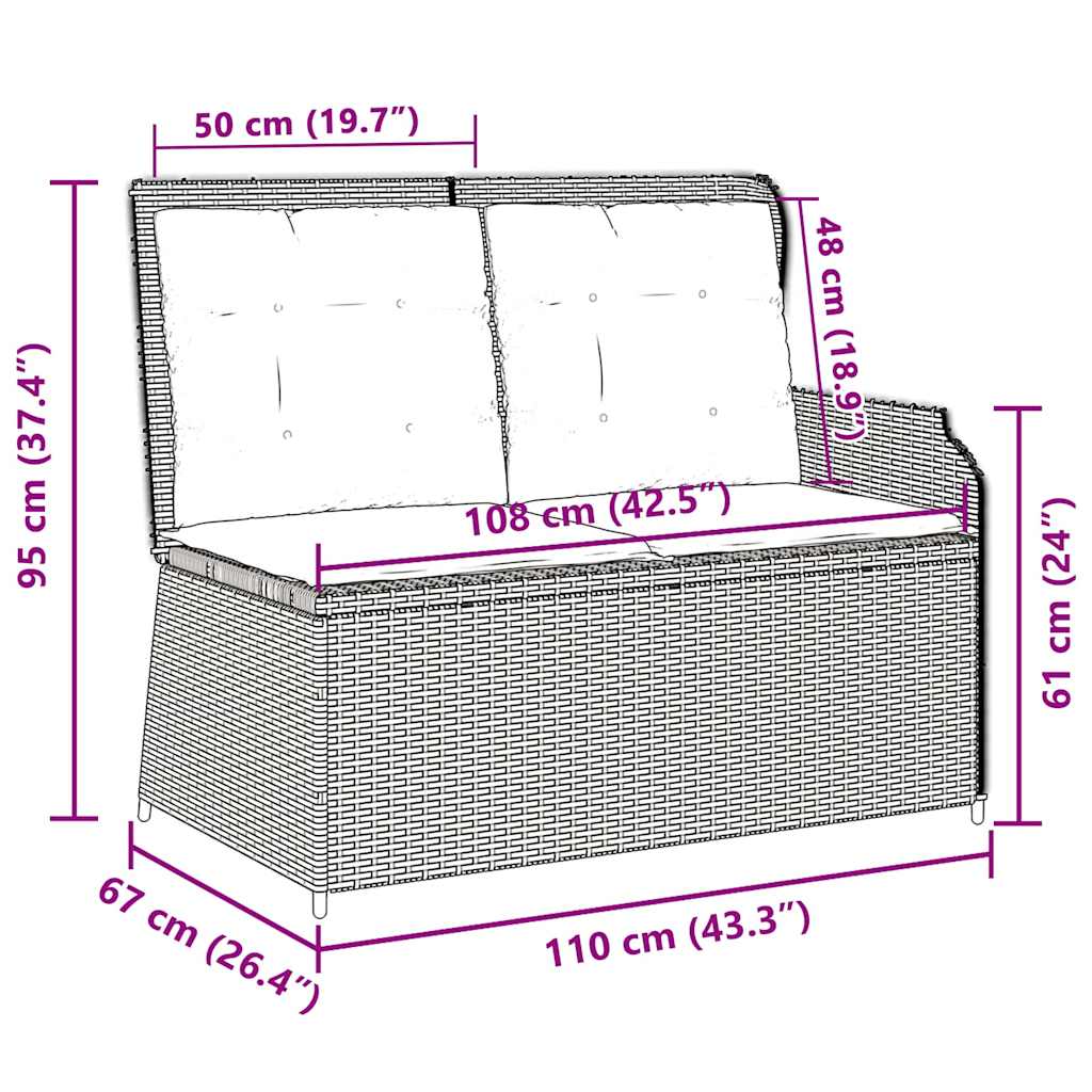 Garden Bench with Cushion Light grey Poly rattan