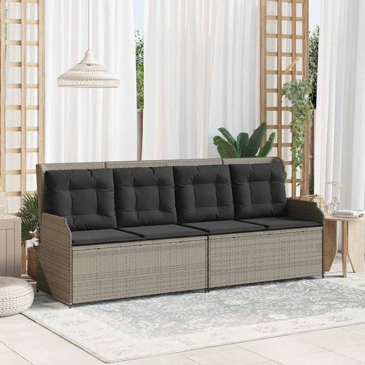 Garden Bench with Cushion Light grey Poly rattan