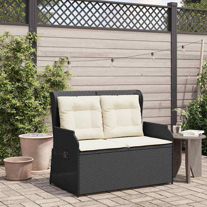 Garden Bench with Cushion Black Poly rattan