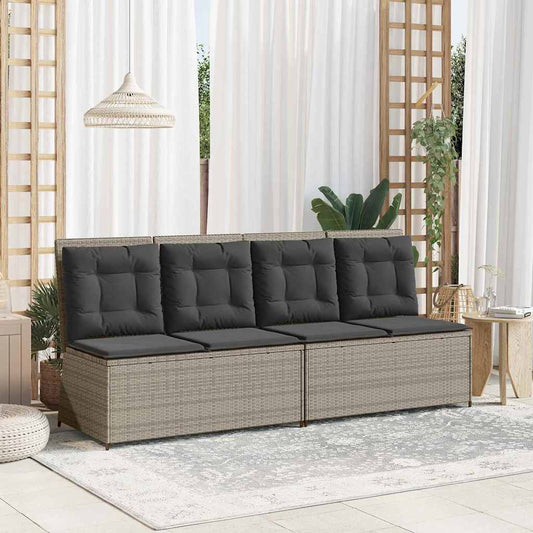Garden Bench with Cushion Light grey Poly rattan