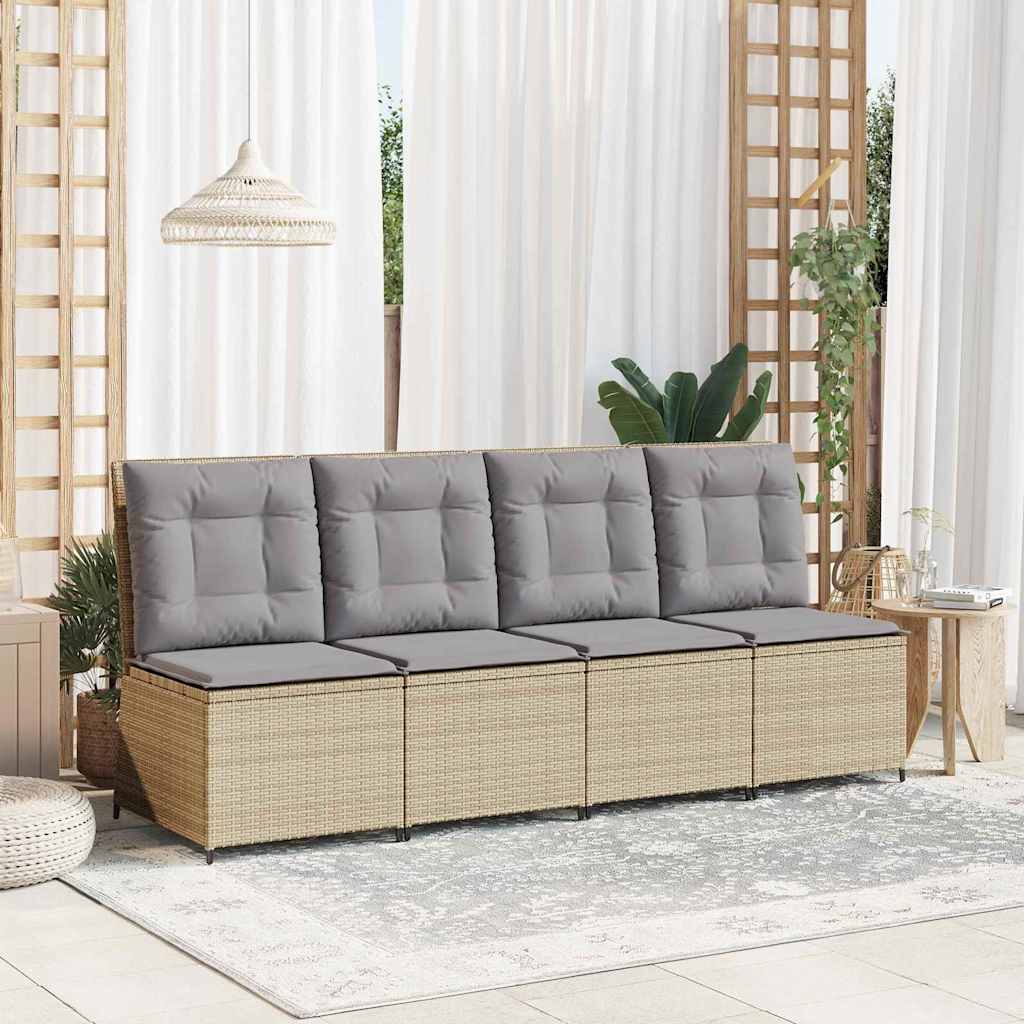 Garden Sofa with Cushion Beige Poly rattan