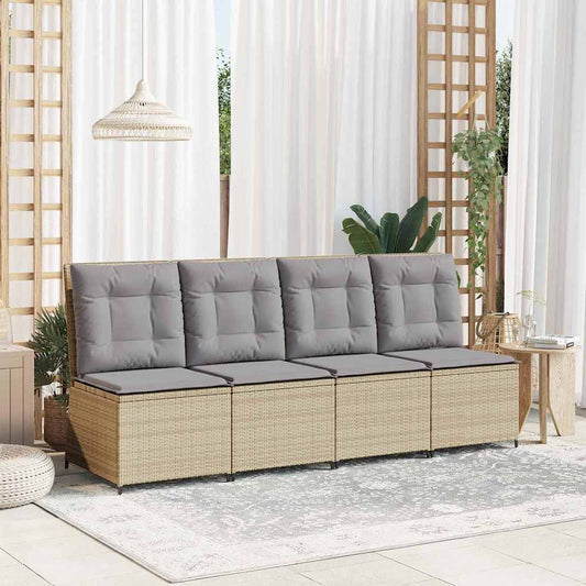 Garden Sofa with Cushion Beige Poly rattan