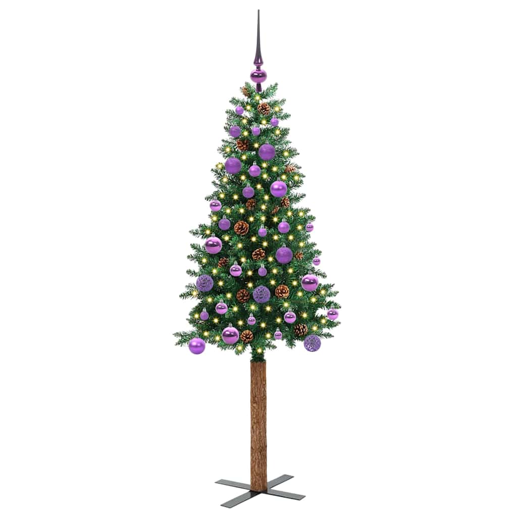 Slim Christmas Tree Green 150 cm PVC and Solid Pine wood