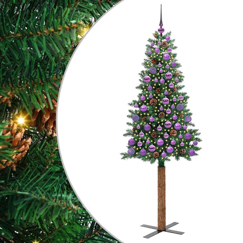 Slim Christmas Tree Green 180 cm PVC and Solid Pine wood