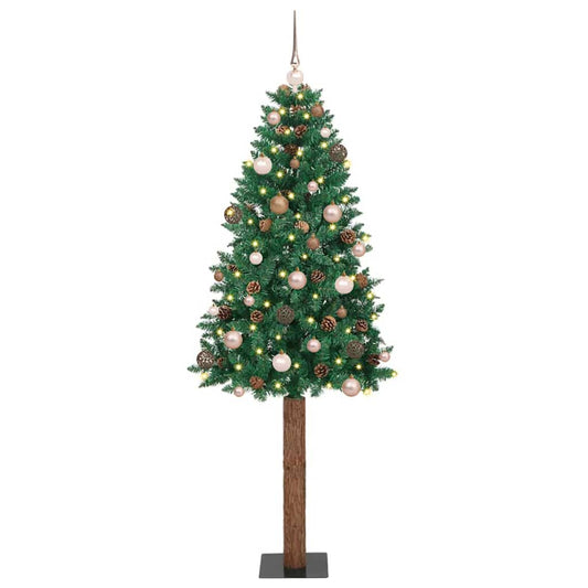 Slim Christmas Tree Green 210 cm PVC and Solid Pine wood
