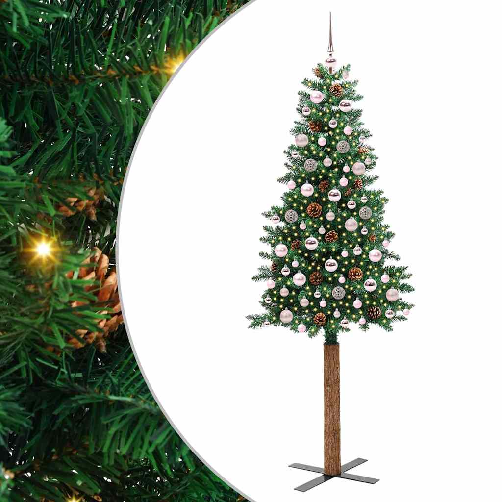 Slim Christmas Tree Green 210 cm PVC and Solid Pine wood