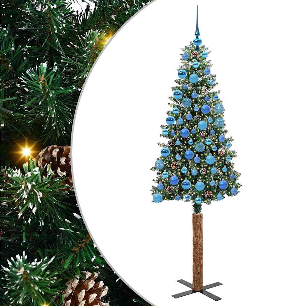 Slim Christmas Tree Green 180 cm PVC and Solid Pine wood
