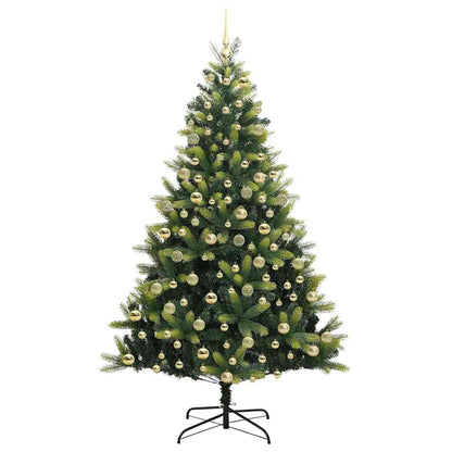 Artificial Hinged Christmas Tree 300 LEDs Green 210 cm