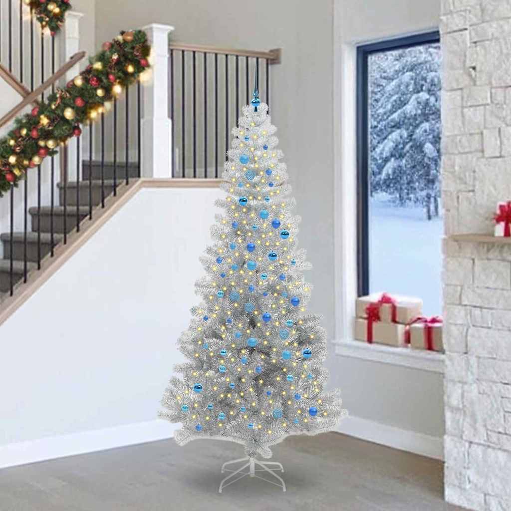 Christmas Tree with 300 LEDs with Stand Silver 240 cm PET