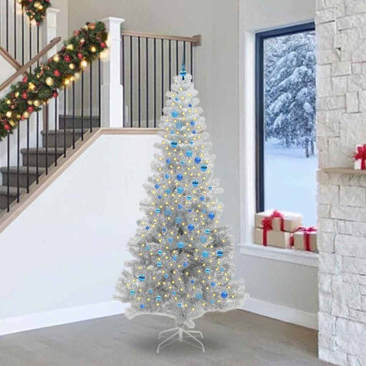 Christmas Tree with 300 LEDs with Stand Silver 240 cm PET