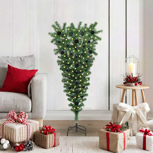 Upside-down Artificial Pre-lit Christmas Tree with Ball Set