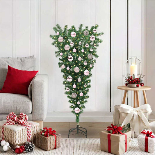 Upside-down Artificial Pre-lit Christmas Tree with Ball Set