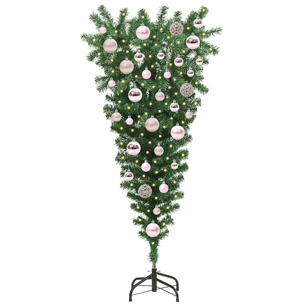 Upside-down Artificial Pre-lit Christmas Tree with Ball Set