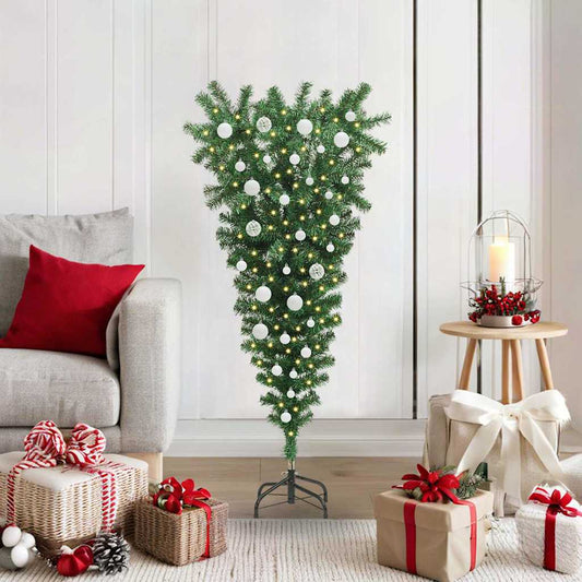 Upside-down Artificial Pre-lit Christmas Tree with Ball Set