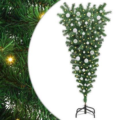 Upside-down Artificial Pre-lit Christmas Tree with Ball Set