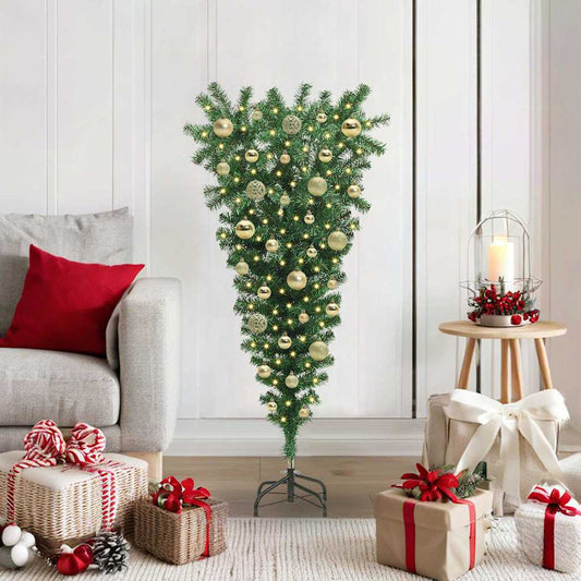 Upside-down Artificial Pre-lit Christmas Tree with Ball Set