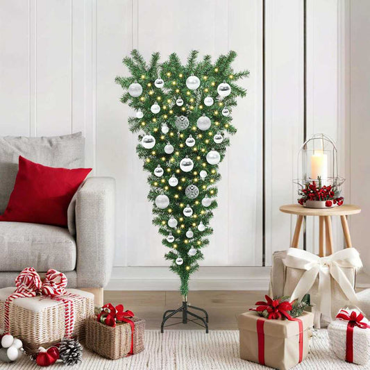 Upside-down Artificial Pre-lit Christmas Tree with Ball Set