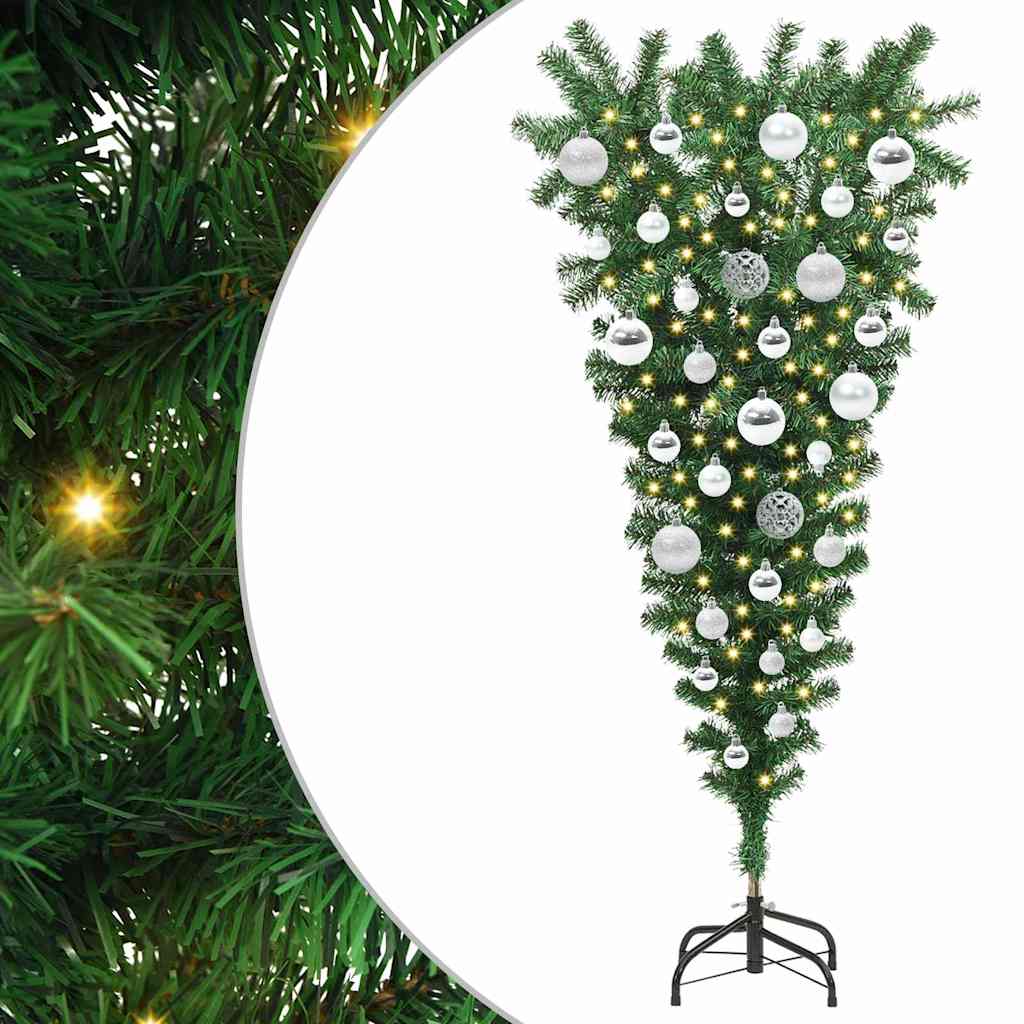 Upside-down Artificial Pre-lit Christmas Tree with Ball Set