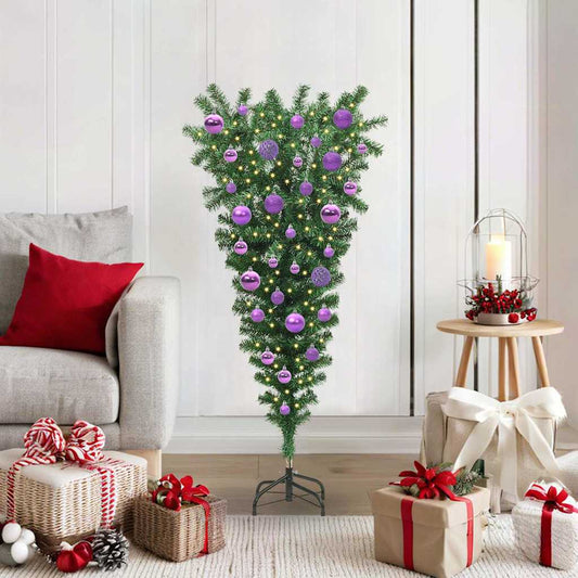 Upside-down Artificial Pre-lit Christmas Tree with Ball Set