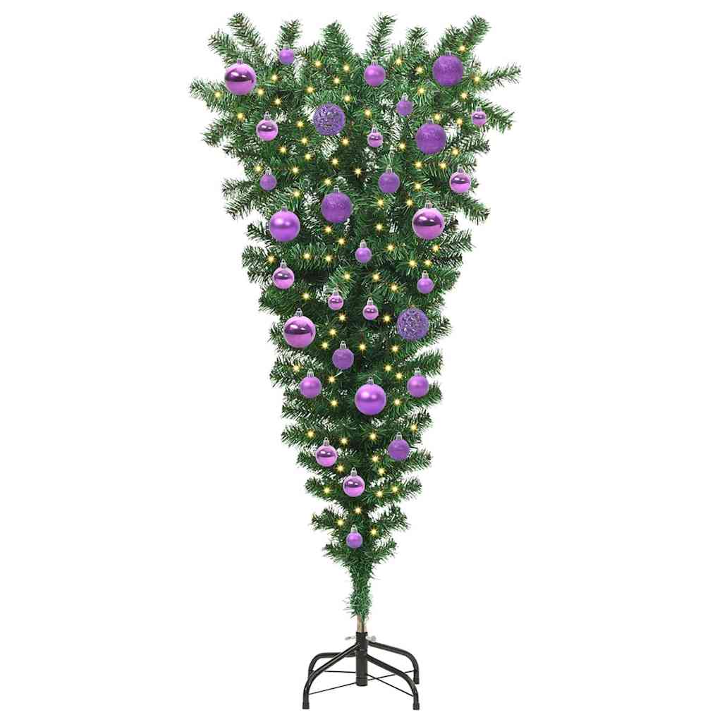 Upside-down Artificial Pre-lit Christmas Tree with Ball Set