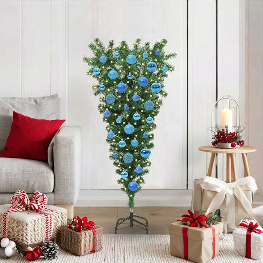 Upside-down Artificial Pre-lit Christmas Tree with Ball Set